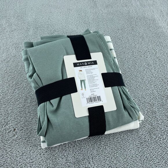 Max & Mia Waffle Knit Lounge Set Sage Striped Top & Solid Pants L  NWT 1043 - Picture 2 of 7